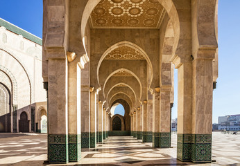 Fototapeta premium Casablanca, Morocco. Mosque Hassan II arcade gallery