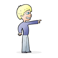 cartoon grinning boy pointing