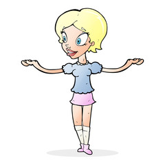 cartoon woman with arms spread wide