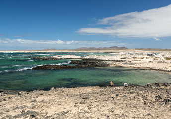 Beach near the lighthouse El Toston, northern part of Fuerteventura . Canary Island, spain