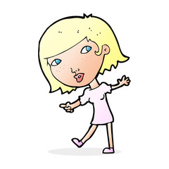 cartoon happy girl gesturing to follow