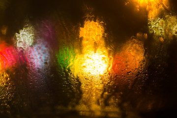 Colorful defocused bokeh lights background. City glare abstract background.
