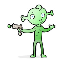 cartoon alien with ray gun