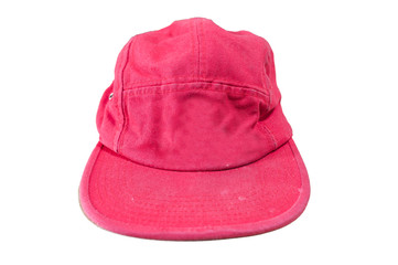 Red five panels cap on white background