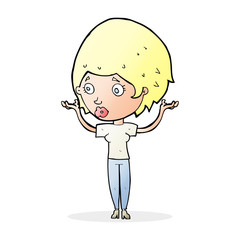 cartoon woman raising hands in air