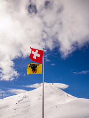 Flag of Switzerland and Canton Uri with the Alps as background