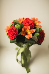 Beautiful luxury wedding bouquet of red flowers