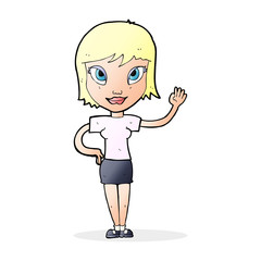 cartoon woman waving