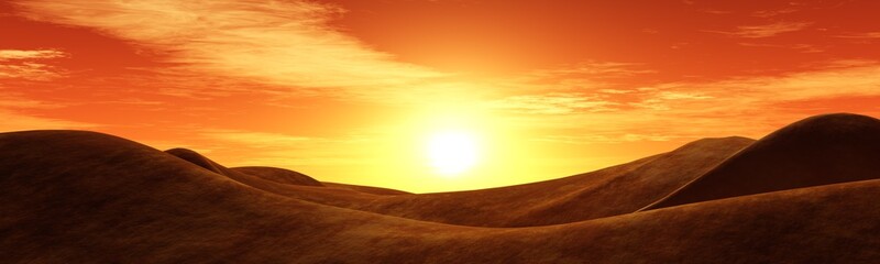 Fototapeta premium słońce nad wzgórzami, zachód słońca w pustynnym wschodzie słońca na wydmach