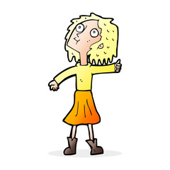 cartoon woman looking up to the sky