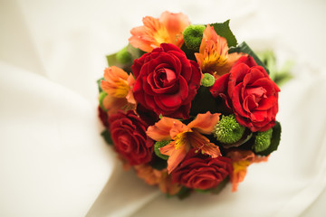 Beautiful luxury wedding bouquet of red flowers