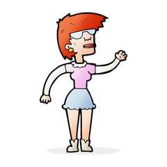 cartoon woman in spectacles waving