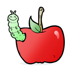 cartoon apple with bug