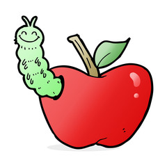 cartoon apple with bug