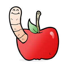 cartoon apple with worm