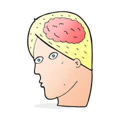 cartoon head with brain symbol