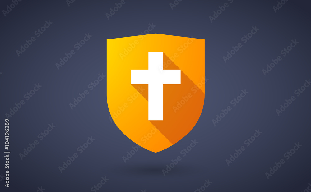 Poster long shadow shield icon with a christian cross