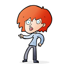 cartoon surprised woman pointing