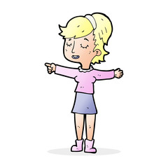 cartoon happy woman pointing