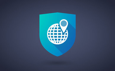 Long shadow shield icon with  a world globe