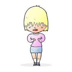 cartoon woman making Who Me? gesture