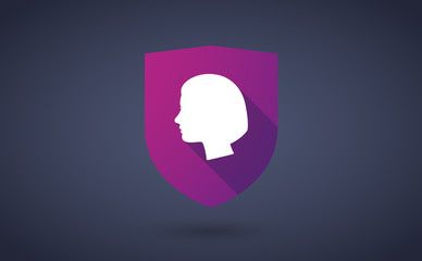 Long shadow shield icon with  a female head