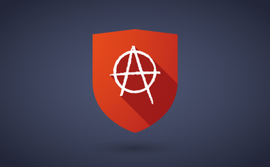 Long shadow shield icon with  an anarchy sign