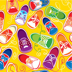 seamless pattern - colored children  gumshoes on yellow backgrou