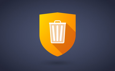Long shadow shield icon with  a trash can