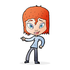 cartoon relaxed woman pointing