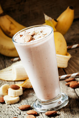 Dairy smoothies with ground almonds and banana, healthy eating,