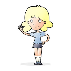 cartoon woman waving