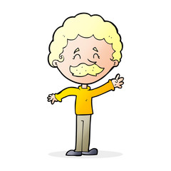 cartoon man with mustache waving