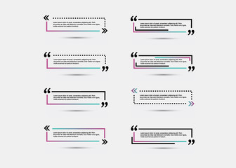 Quote blank template.  Template vector eps 10 set. Empty quote bubble.  Quote form. Quote citation blank template. Blank template with print information design quotes. Color  quote bubble.