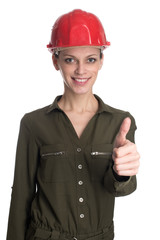 Beautiful female engineer isolated on white