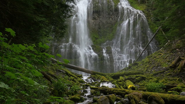 Tracking shot of Proxy Falls, near Sisters in Central Oregon; includes ambient audio; Panasonic GH4.