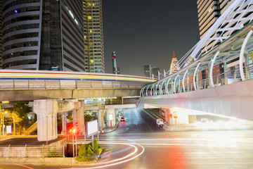 Fototapeta premium Bangkok - FEB 28 : Chong Nonsi Station is a BTS sky-train station on FEB 28, 2015 in Bangkok, Thailand.(In Night)
