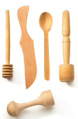 wooden utensils on white background
