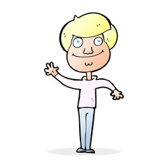 cartoon happy man waving