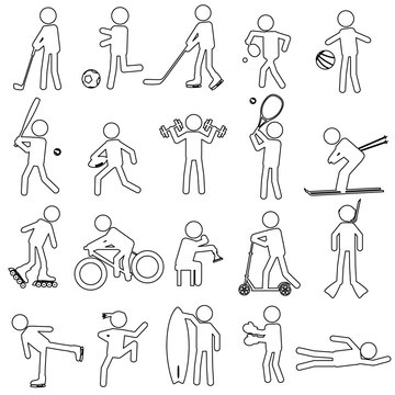 sport silhouettes black simple outline icons set eps10