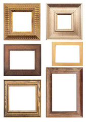 Set of Vintage gold and wood picture frame, isolated on white