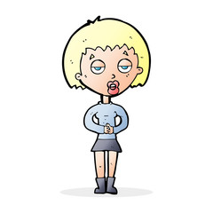 cartoon bored woman waiting