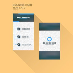 Vertical Business Card Print Template. Personal Business Card with Company Logo. Black and Blue Colors. Clean Flat Design. Vector Illustration