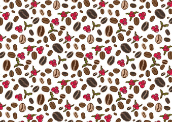 Coffee flowers and berries pattern Illutration vector