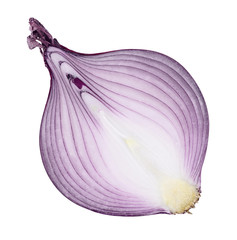 Red onion cut half isolated on white background