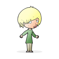 cartoon woman shrugging shoulders