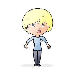 cartoon woman shrugging shoulders