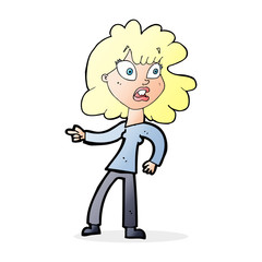 cartoon worried woman pointing