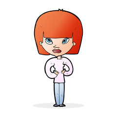 cartoon woman gesturing at herself