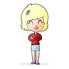 cartoon happy woman with folded arms